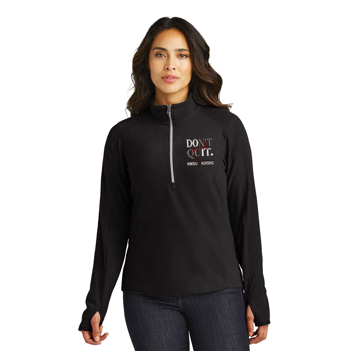 Ladies NMSU SNA Student Nurses Association Microfleece 1/2-Zip Pullover with Thumbhole Cuffs and Embroidered Logo