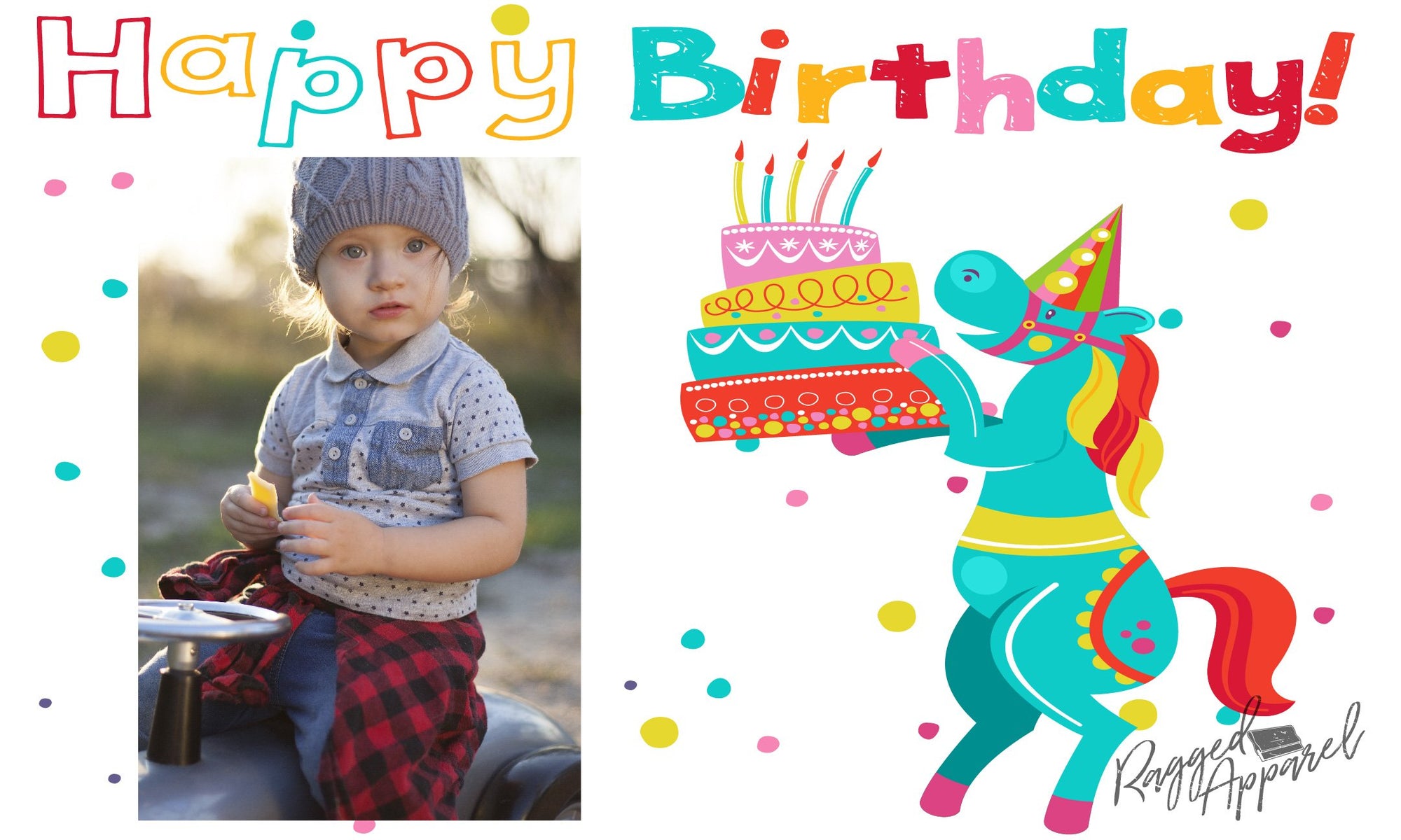 Kids Photo Birthday Banner With Horse - Ragged Apparel Screen Printing and Signs - www.nmshirts.com