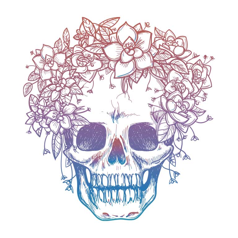 Dia de los Muertos Sugar Skull with Flower Hair Graphic Decal - Ragged Apparel Screen Printing and Signs - www.nmshirts.com