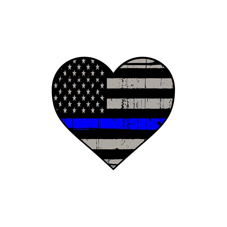 Police Thin Blue Line Heart Flag Graphic Decal - Ragged Apparel Screen Printing and Signs - www.nmshirts.com