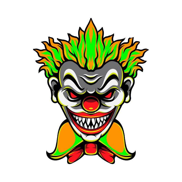 Scary Clown Graphic Decal - Ragged Apparel Screen Printing and Signs - www.nmshirts.com