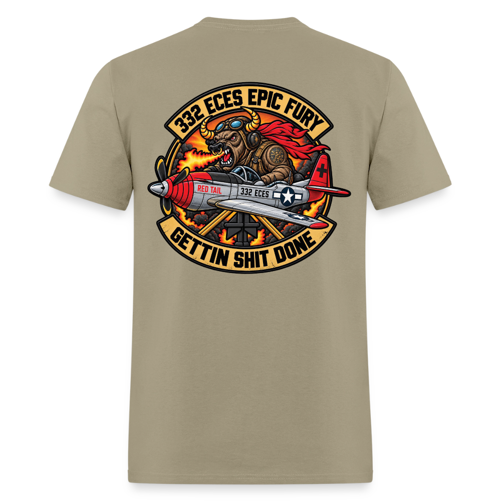 332 ECES Epic Fury Red Tail Logo T-Shirt - khaki