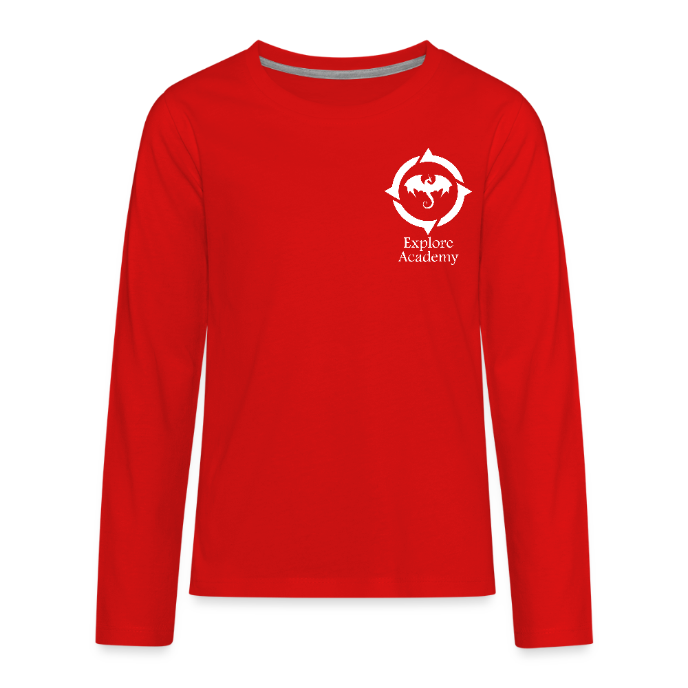 Explore Academy Dragon Logo Kids Long Sleeve T-Shirt - red