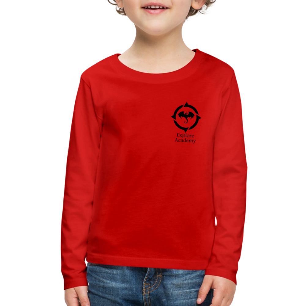 Explore Academy Dragon Logo Kids Long Sleeve T-Shirt - red