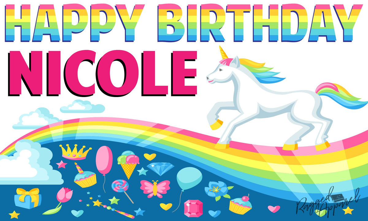 Personalized Unicorn Birthday Banner - Ragged Apparel Screen Printing and Signs - www.nmshirts.com