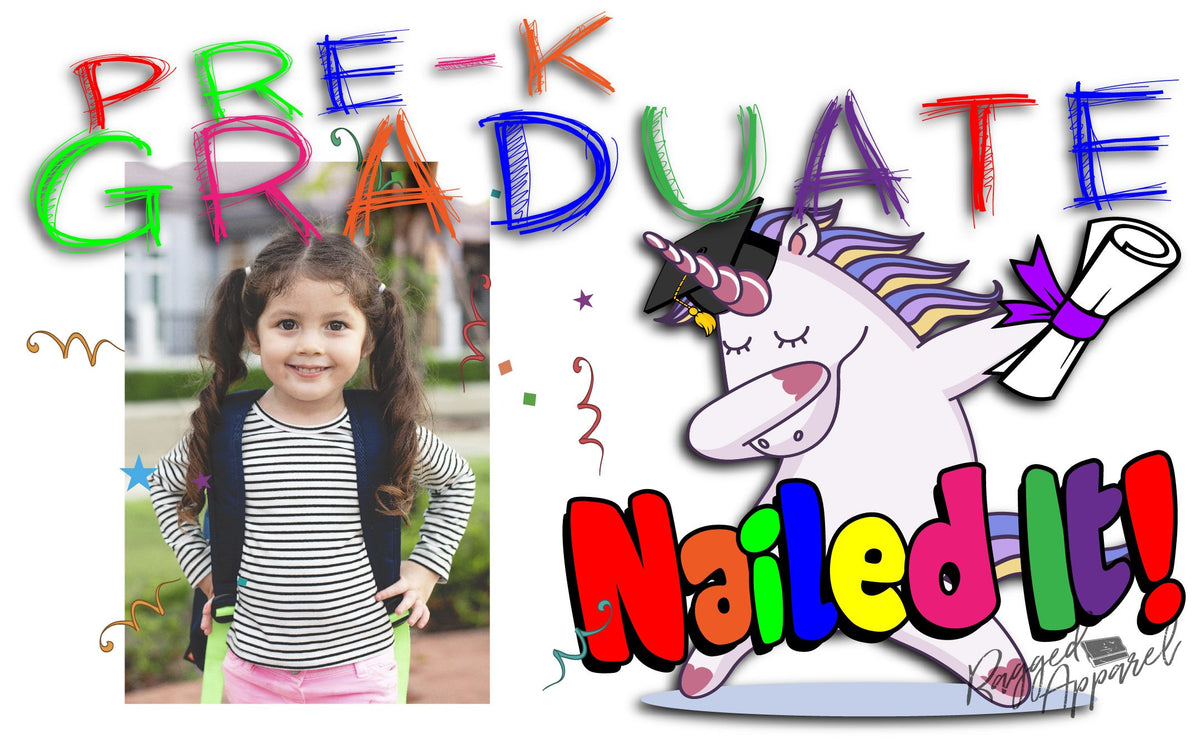 Girls Pre-K Graduate Personalized Photo Banner With Dabbing Unicorn - Ragged Apparel Screen Printing and Signs - www.nmshirts.com