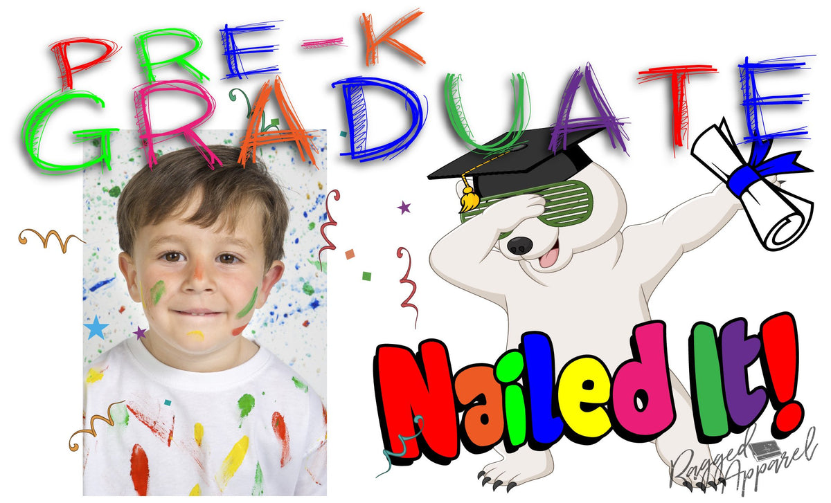 Boys Pre-K Graduate Personalized Photo Banner With Dabbing Bear - Ragged Apparel Screen Printing and Signs - www.nmshirts.com