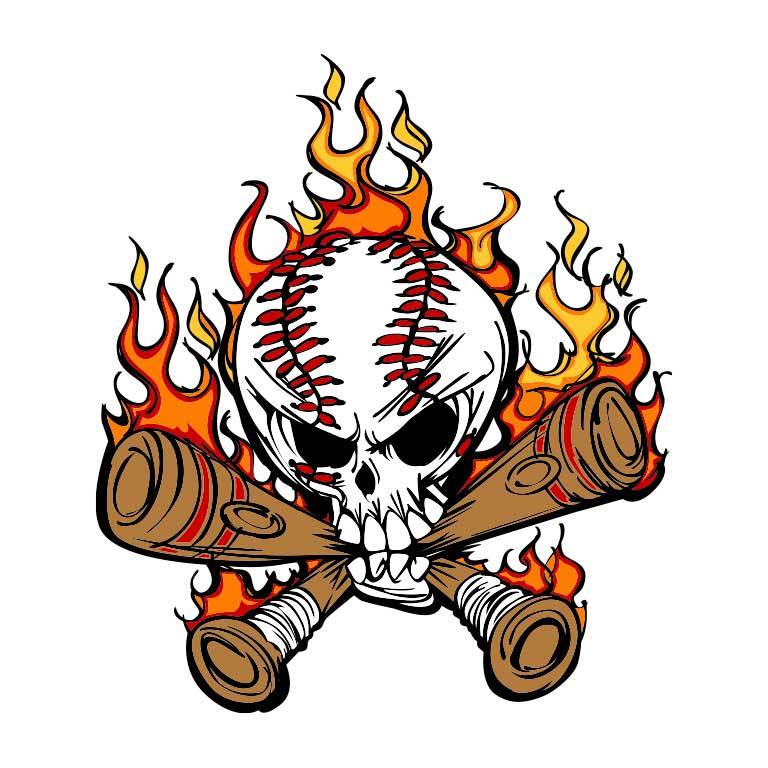 Baseball Skull with Baseball Bats Graphic Decal - Ragged Apparel Screen Printing and Signs - www.nmshirts.com