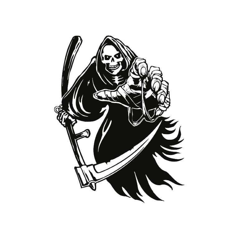 Black &amp; White Grim Reaper Graphic Decal - Ragged Apparel Screen Printing and Signs - www.nmshirts.com
