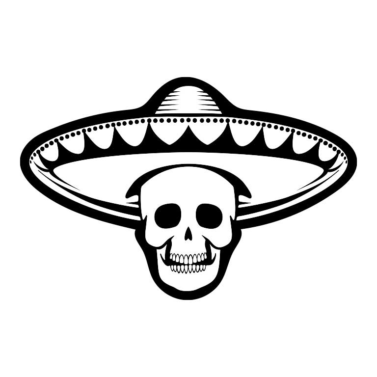 Black & White Skull with Sombrero Graphic Decal - Ragged Apparel Screen Printing and Signs - www.nmshirts.com
