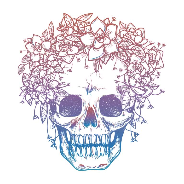 Dia de los Muertos Sugar Skull with Flower Hair Graphic Decal - Ragged Apparel Screen Printing and Signs - www.nmshirts.com