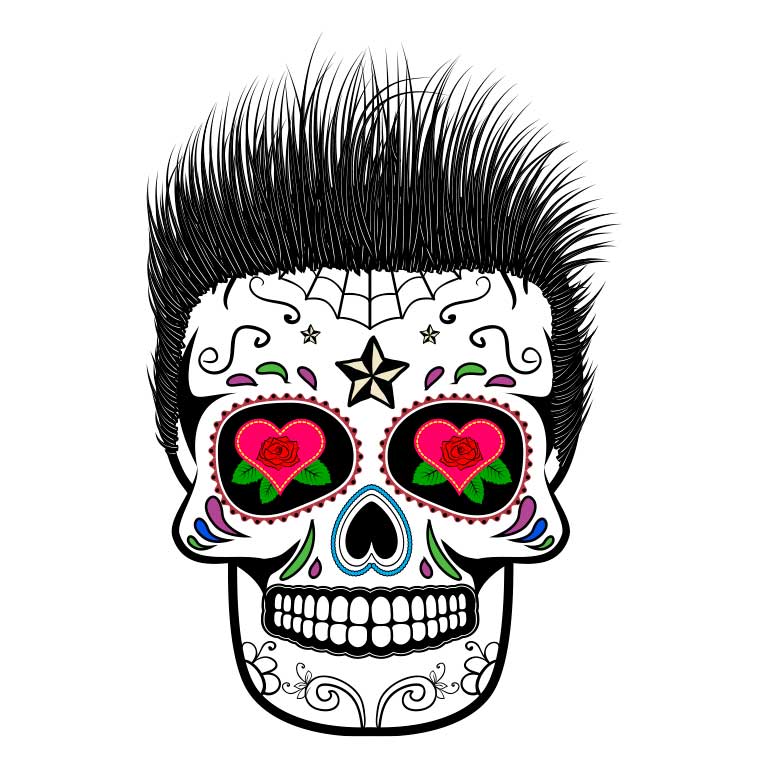 Dia de los Muertos Sugar Skull Punk Rocker Spikey Hair Graphic Decal - Ragged Apparel Screen Printing and Signs - www.nmshirts.com