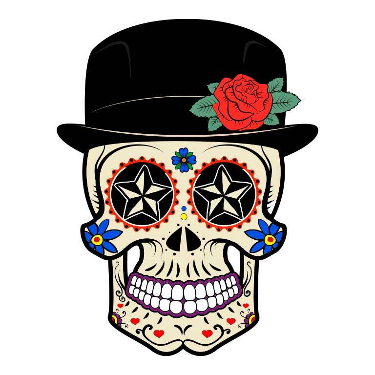 Dia de los Muertos Sugar Skull with Top Hat Graphic Decal - Ragged Apparel Screen Printing and Signs - www.nmshirts.com