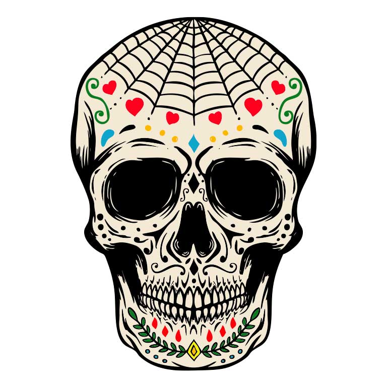 Dia de los Muertos Sugar Skull with Heart Cobwebs Graphic Decal - Ragged Apparel Screen Printing and Signs - www.nmshirts.com
