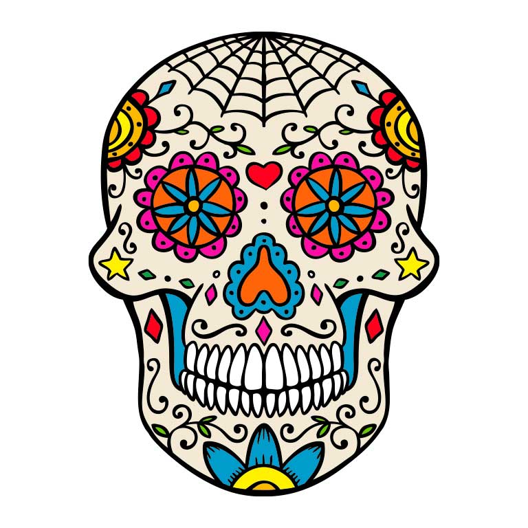 Dia de los Muertos Sugar Skull with Cobwebs Graphic Decal - Ragged Apparel Screen Printing and Signs - www.nmshirts.com