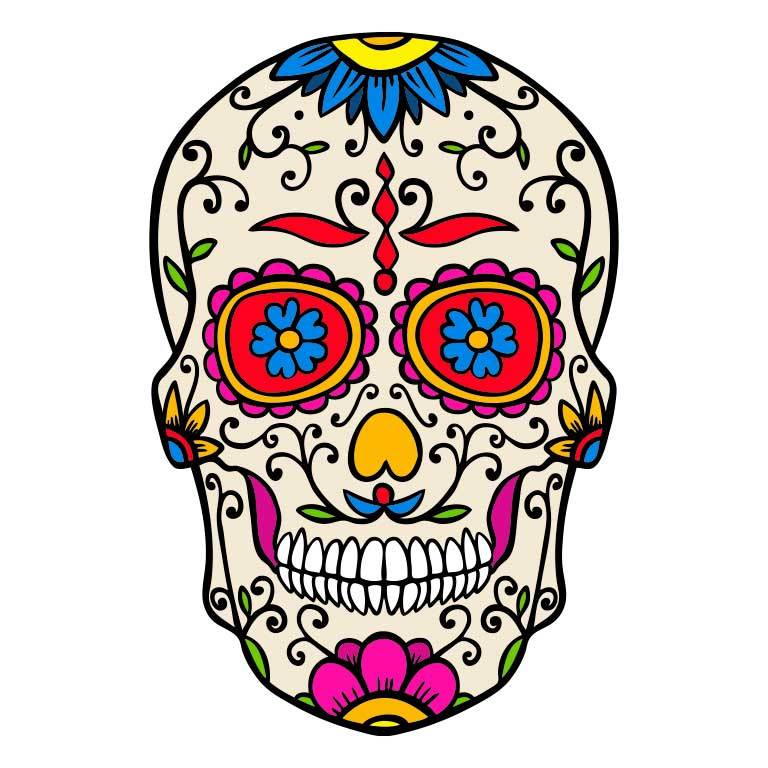 Dia de los Muertos Sugar Skull with Flower Eyes Graphic Decal - Ragged Apparel Screen Printing and Signs - www.nmshirts.com