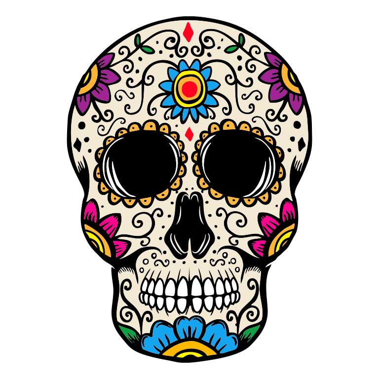 Dia de los Muertos Sugar Skull with Flowers on Head Graphic Decal - Ragged Apparel Screen Printing and Signs - www.nmshirts.com