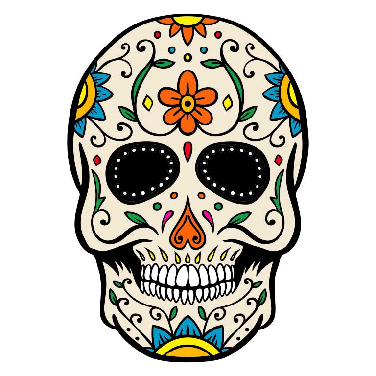 Dia de los Muertos Sugar Skull with Flowers on Head Graphic Decal - Ragged Apparel Screen Printing and Signs - www.nmshirts.com