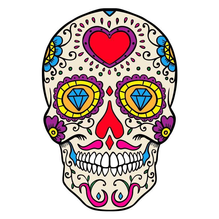 Dia de los Muertos Sugar Skull with Heart on Head Graphic Decal - Ragged Apparel Screen Printing and Signs - www.nmshirts.com