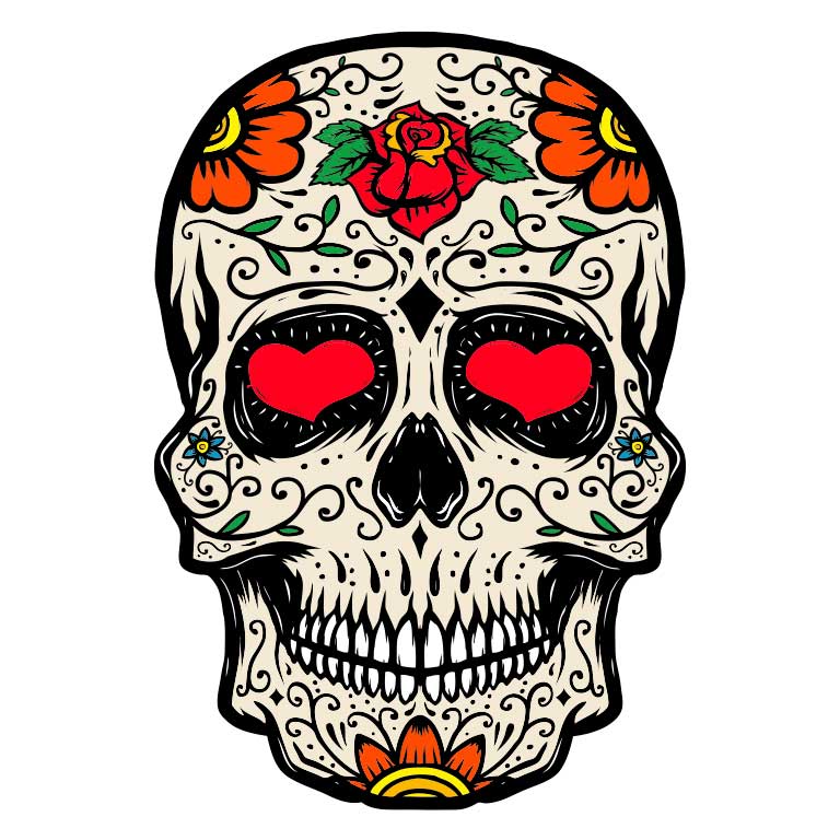 Dia de los Muertos Sugar Skull with Heart Eyes Graphic Decal - Ragged Apparel Screen Printing and Signs - www.nmshirts.com