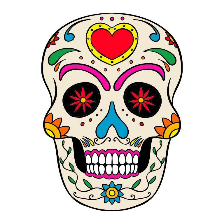 Dia de los Muertos Sugar Skull with Heart on Head Graphic Decal - Ragged Apparel Screen Printing and Signs - www.nmshirts.com