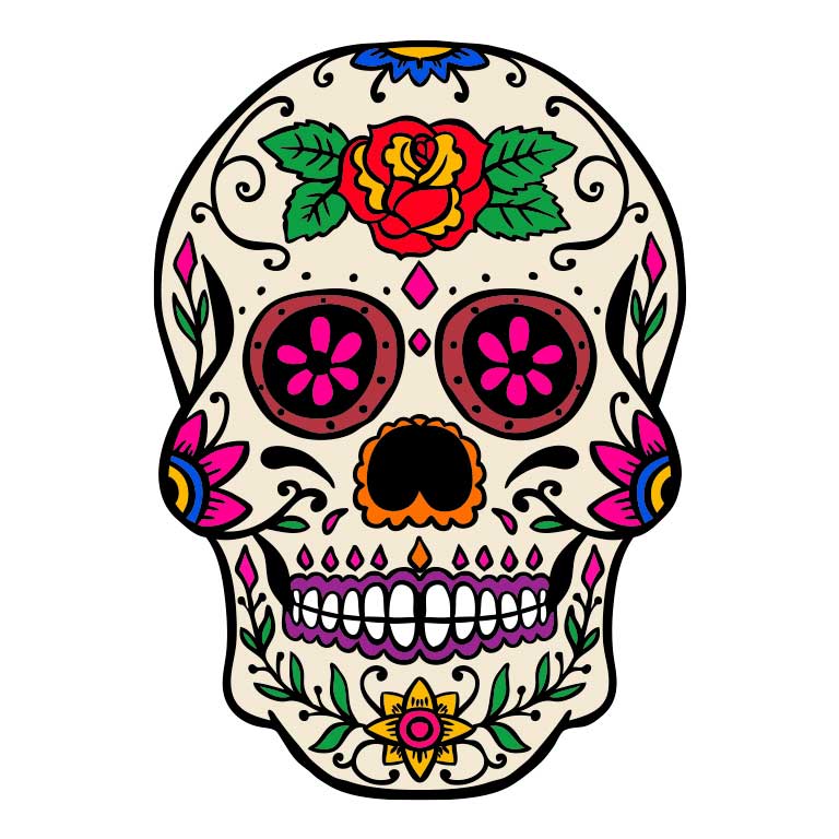 Dia de los Muertos Sugar Skull with Rose on Head Graphic Decal - Ragged Apparel Screen Printing and Signs - www.nmshirts.com