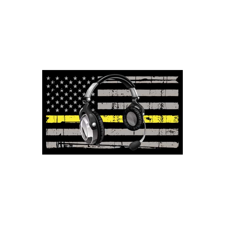 Dispatcher Head Set Thin Yellow Line Flag Graphic Decal - Ragged Apparel Screen Printing and Signs - www.nmshirts.com