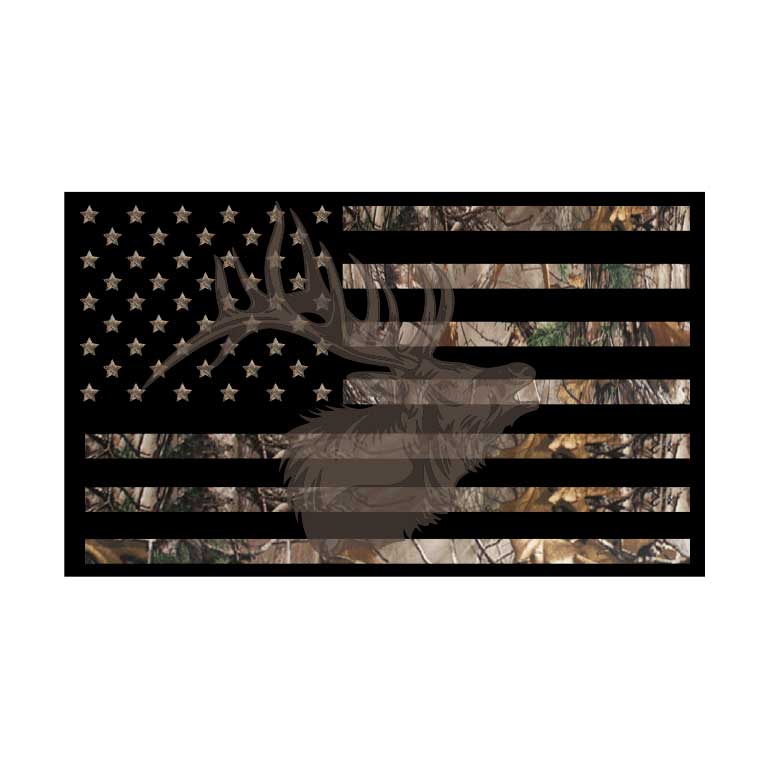 Elk Hunter Camo Flag Graphic Decal - Ragged Apparel Screen Printing and Signs - www.nmshirts.com