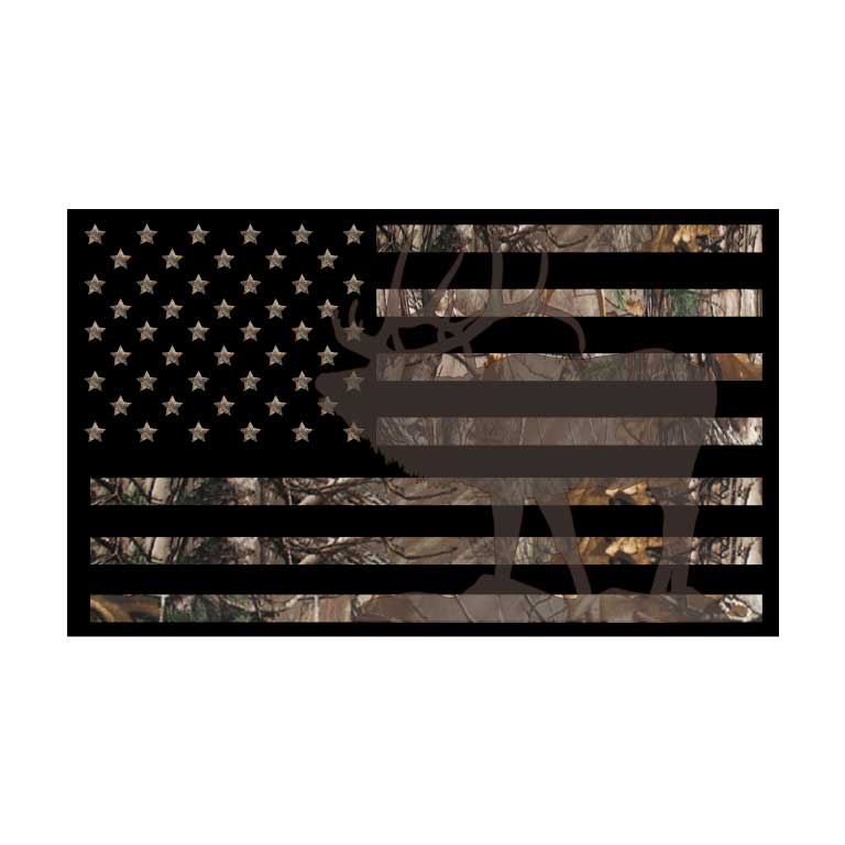 Elk Hunter Silhouette Camo Flag Graphic Decal - Ragged Apparel Screen Printing and Signs - www.nmshirts.com