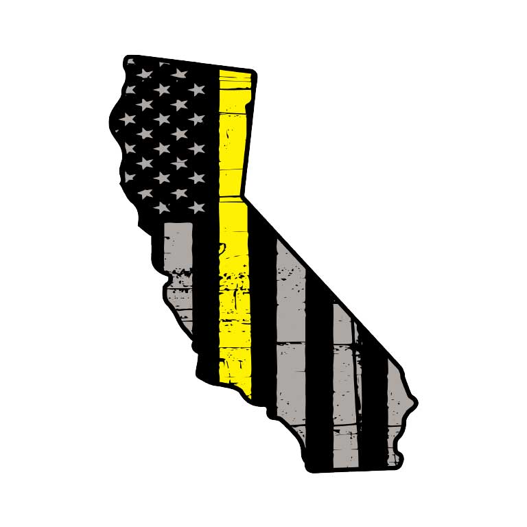 EMS Dispatcher Thin Yellow Line Flag Shape of California  Graphic Decal - Ragged Apparel Screen Printing and Signs - www.nmshirts.com