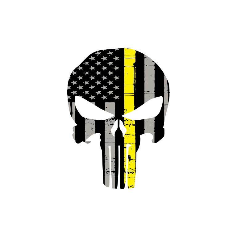 EMS Dispatcher Thin Yellow Line Punisher Flag Graphic Decal - Ragged Apparel Screen Printing and Signs - www.nmshirts.com