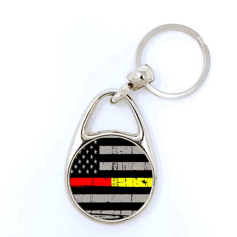 Firefighter &amp; Dispatcher/EMS Half Thin Red &amp; Yellow Line Keychain - Ragged Apparel Screen Printing and Signs - www.nmshirts.com