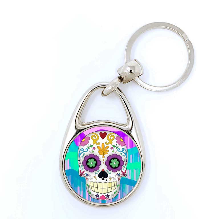 Cute Sugar Skull Day of the Dead Key Chains Dia de Los Muertos Keychain - Ragged Apparel Screen Printing and Signs - www.nmshirts.com