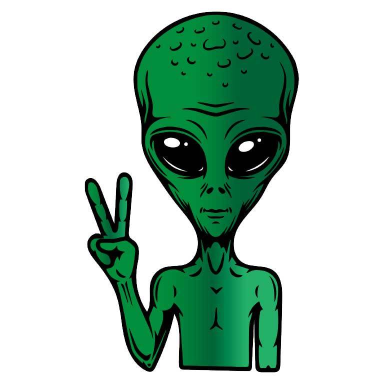 Alien Giving Peace Sign Graphic Decal - Ragged Apparel Screen Printing and Signs - www.nmshirts.com