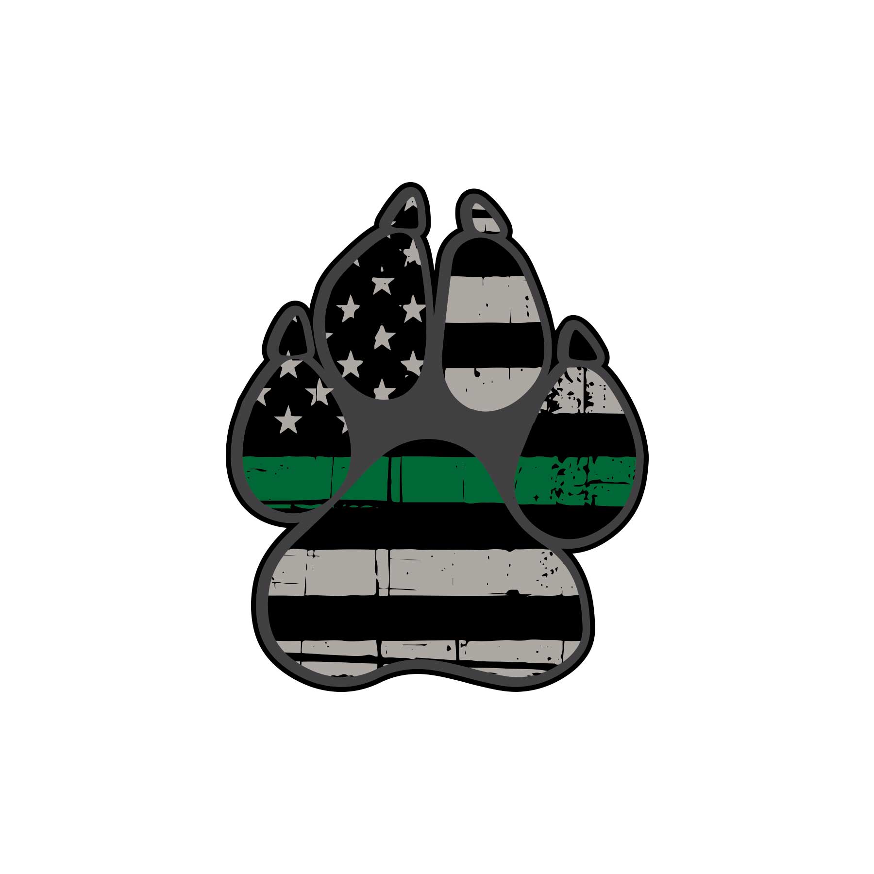 Military Thin Green Line Flag of K-9 Paw Graphic Decal - Ragged Apparel Screen Printing and Signs - www.nmshirts.com