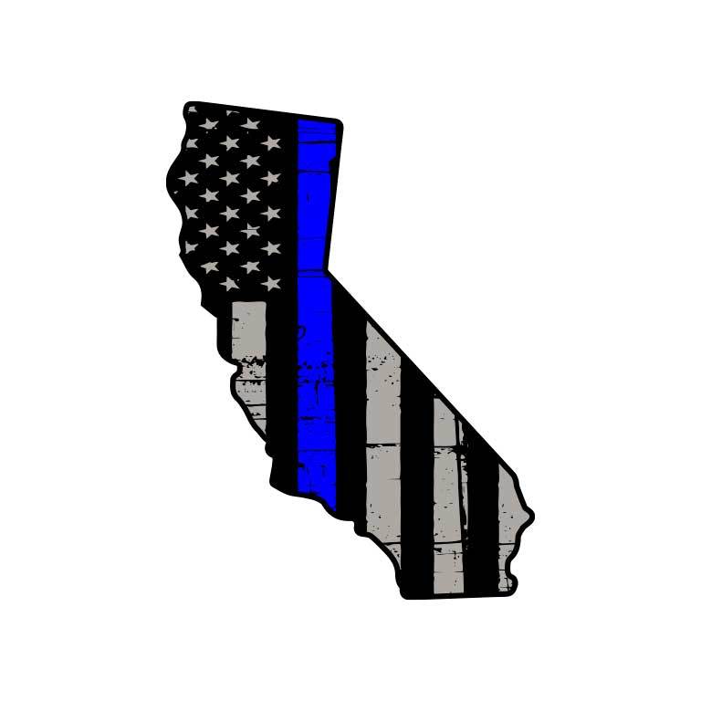 Police Thin Blue Line Flag of California State Graphic Decal - Ragged Apparel Screen Printing and Signs - www.nmshirts.com