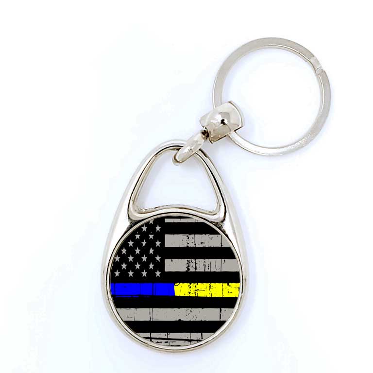 Police &amp; Dispatcher/EMS Half Thin Blue &amp; Yellow Line Keychain - Ragged Apparel Screen Printing and Signs - www.nmshirts.com