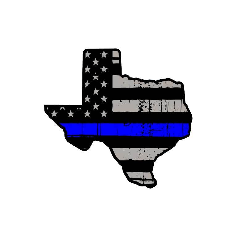 Police Thin Blue Line Flag of Texas State Graphic Decal - Ragged Apparel Screen Printing and Signs - www.nmshirts.com