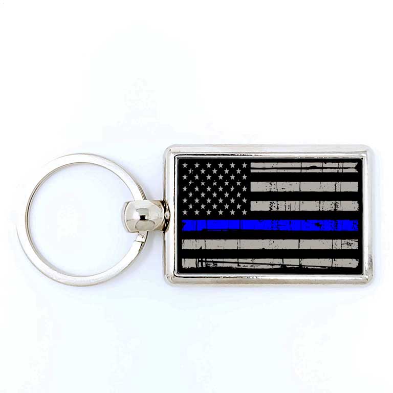 Police Thin Blue Line Rectangle Keychain - Ragged Apparel Screen Printing and Signs - www.nmshirts.com
