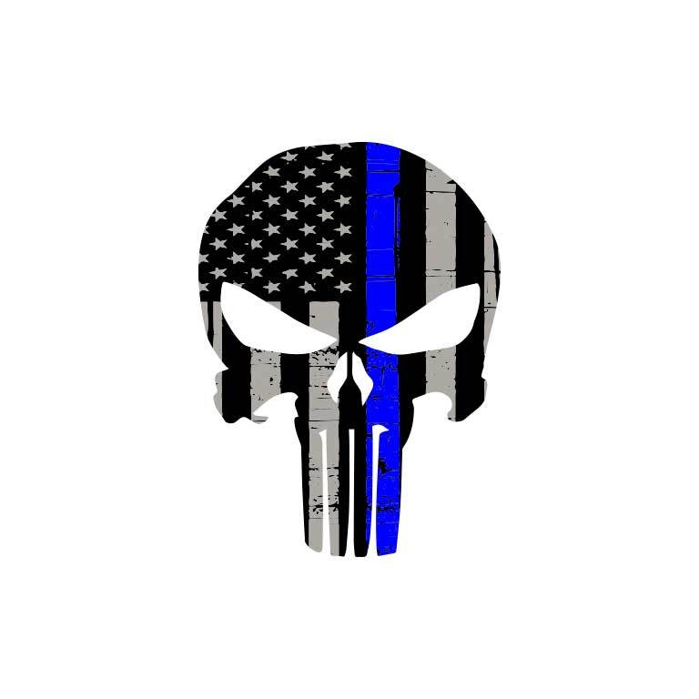 Police Thin Blue Line Punisher Flag Graphic Decal - Ragged Apparel Screen Printing and Signs - www.nmshirts.com