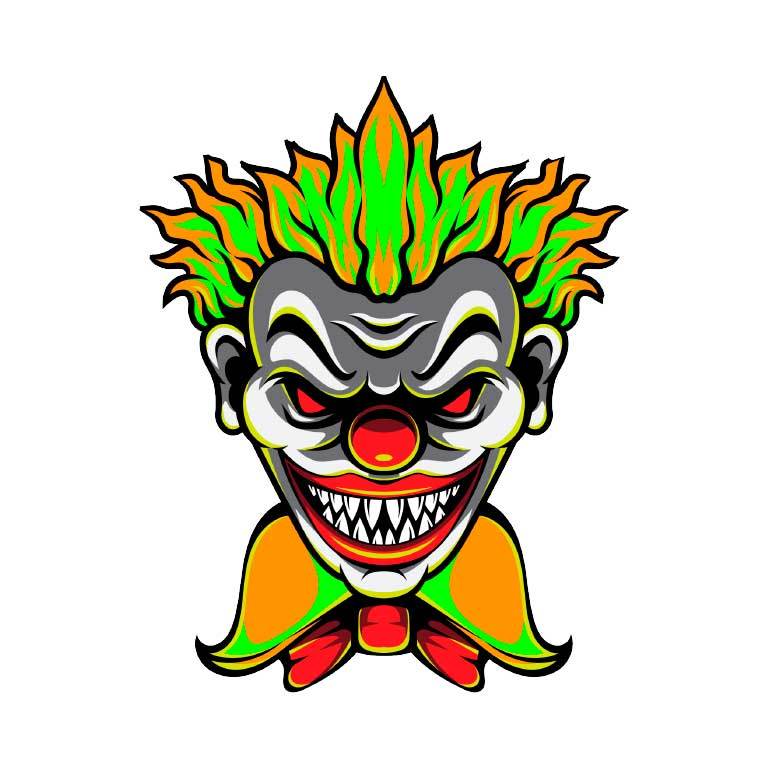 Scary Clown Graphic Decal - Ragged Apparel Screen Printing and Signs - www.nmshirts.com