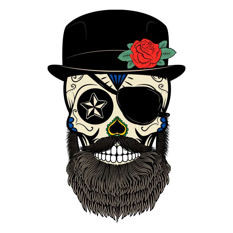 Sugar Skull with Beard and Top Hat Graphic Decal - Ragged Apparel Screen Printing and Signs - www.nmshirts.com