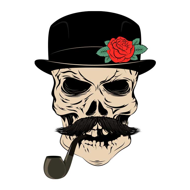 Sugar Skull with Mustache and Top Hat Smoking a Pipe Graphic Decal - Ragged Apparel Screen Printing and Signs - www.nmshirts.com