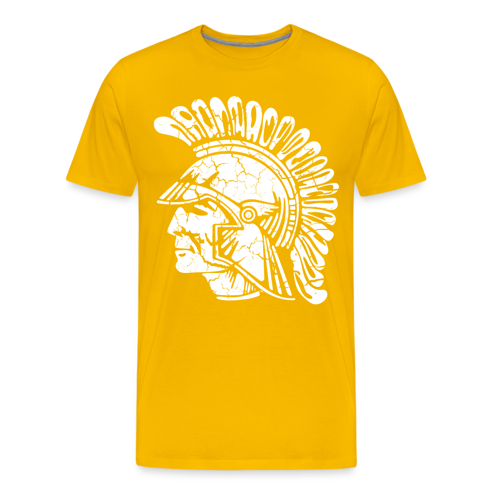 Mayfield High School Distressed Old School Trojan Head Logo - sun yellow