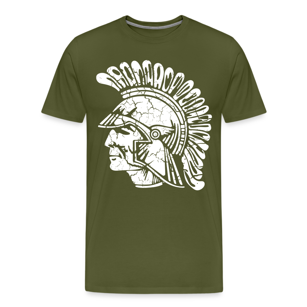 Mayfield High School Distressed Old School Trojan Head Logo - olive green