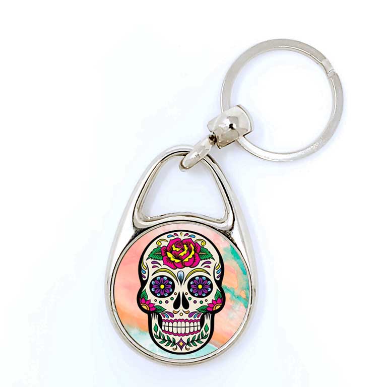 Colorful Sugar Skull Day of the Dead Key Chains Dia de Los Muertos Keychain - Ragged Apparel Screen Printing and Signs - www.nmshirts.com